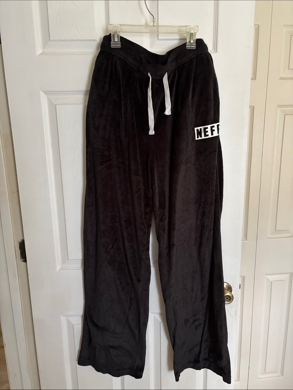Neff Black Wide-Leg Lounge Joggers with White Drawstring